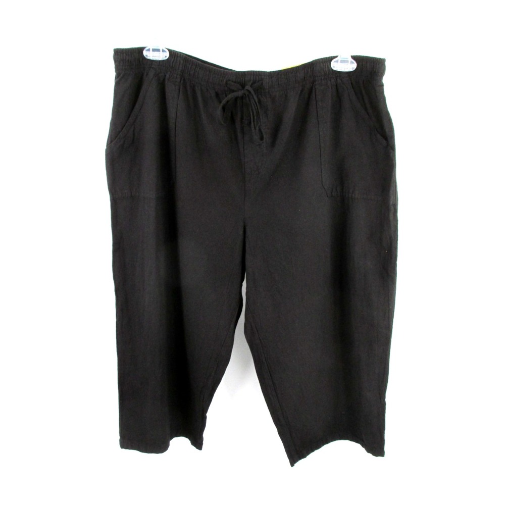 Kmart Basic Editions Women XL Black Relaxed Fit Cotton Capri Pants Vintage NWT